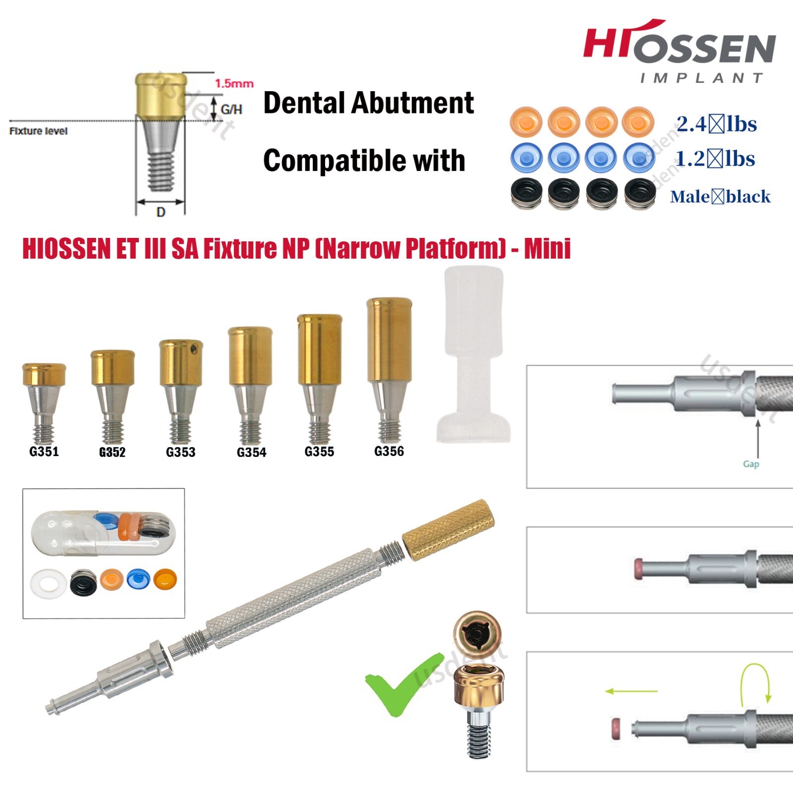 US Overdenture Locator Tapered Abutment for Hiossen Nobel Zimmer Retention Caps