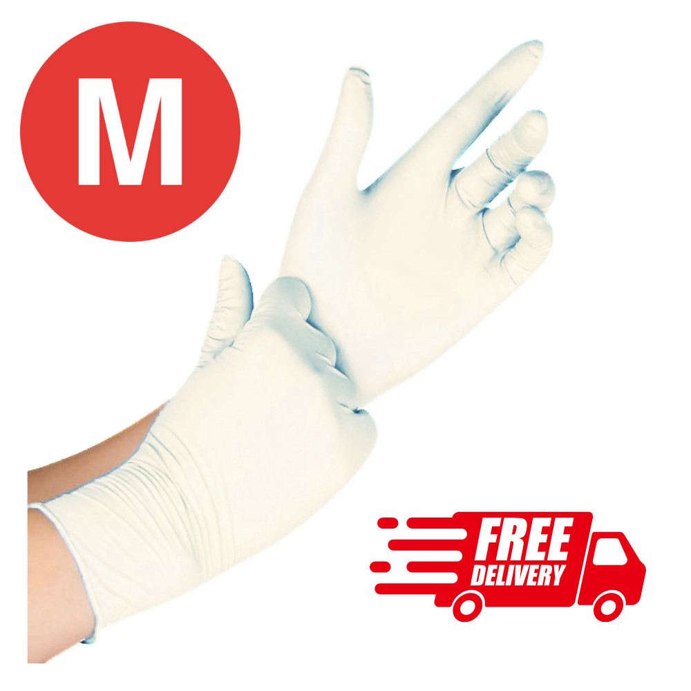 100 MEDIUM LATEX Exam Gloves White, Polymer Coated, Non-Sterile Powder-Free M