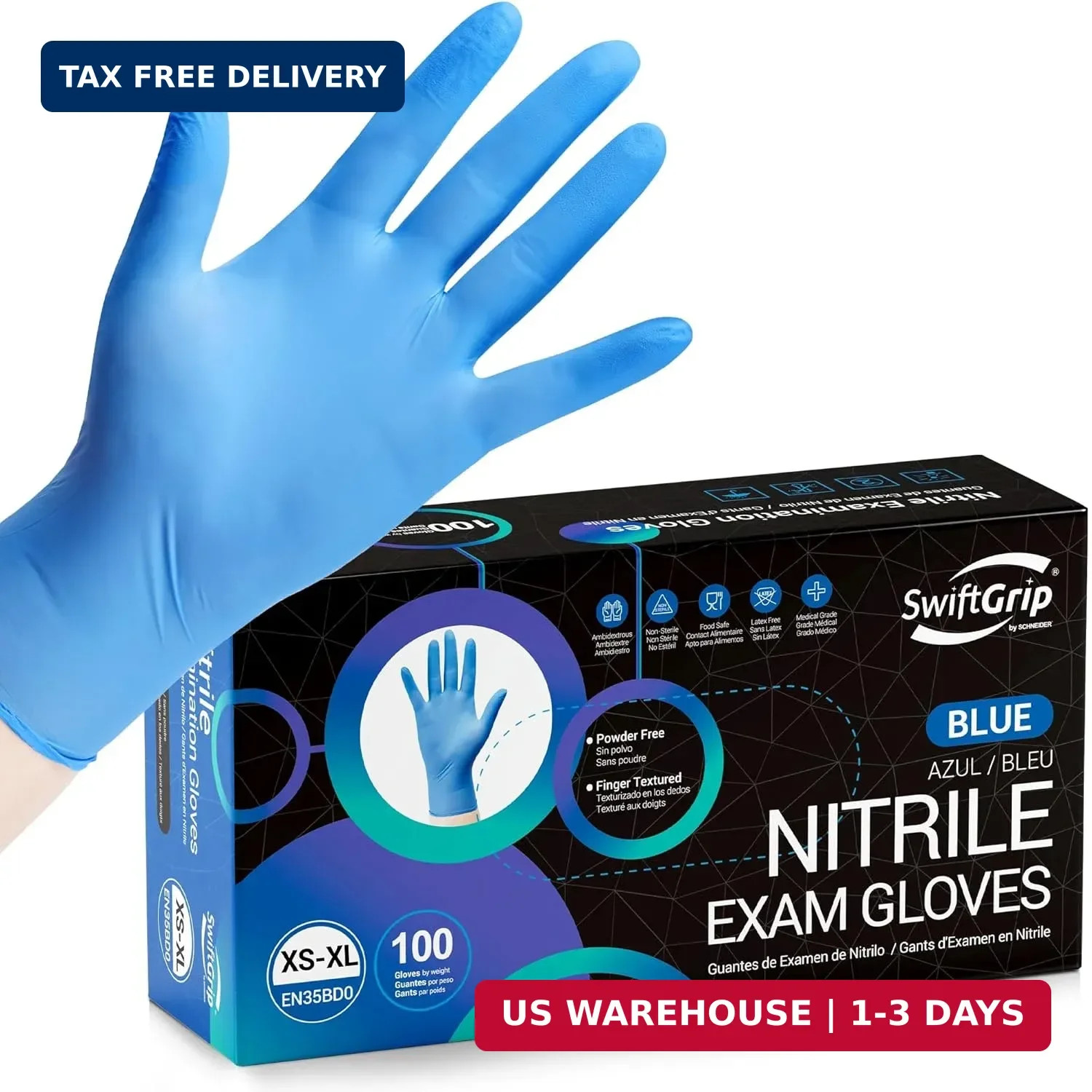 SwiftGrip Disposable Nitrile Exam Gloves, Blue, Nitrile Gloves Disposable Latex