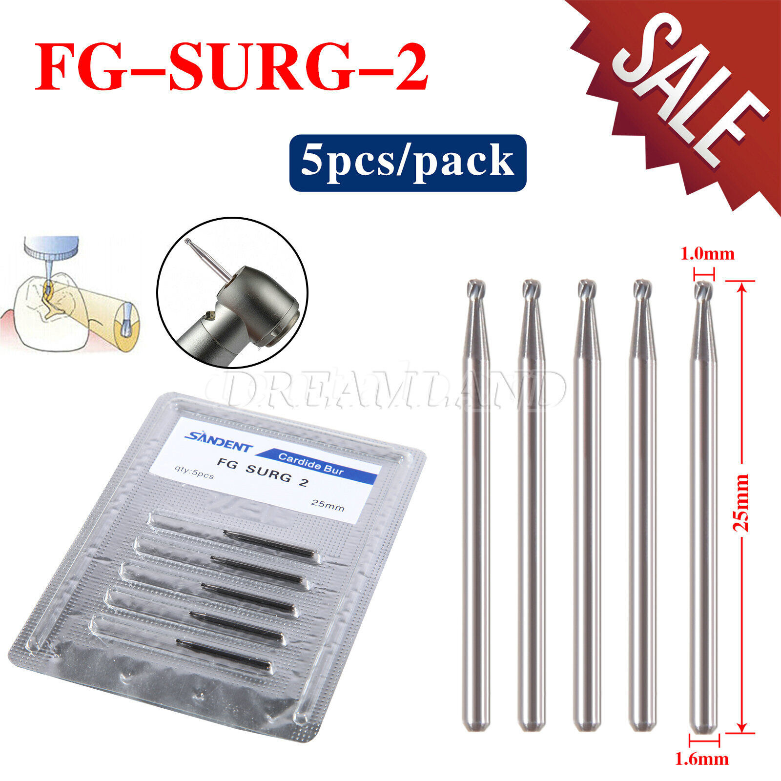 1-10 pks Dental Surgical Round Burs FG 2 3 4 5 Carbide Length Bits Long Shank