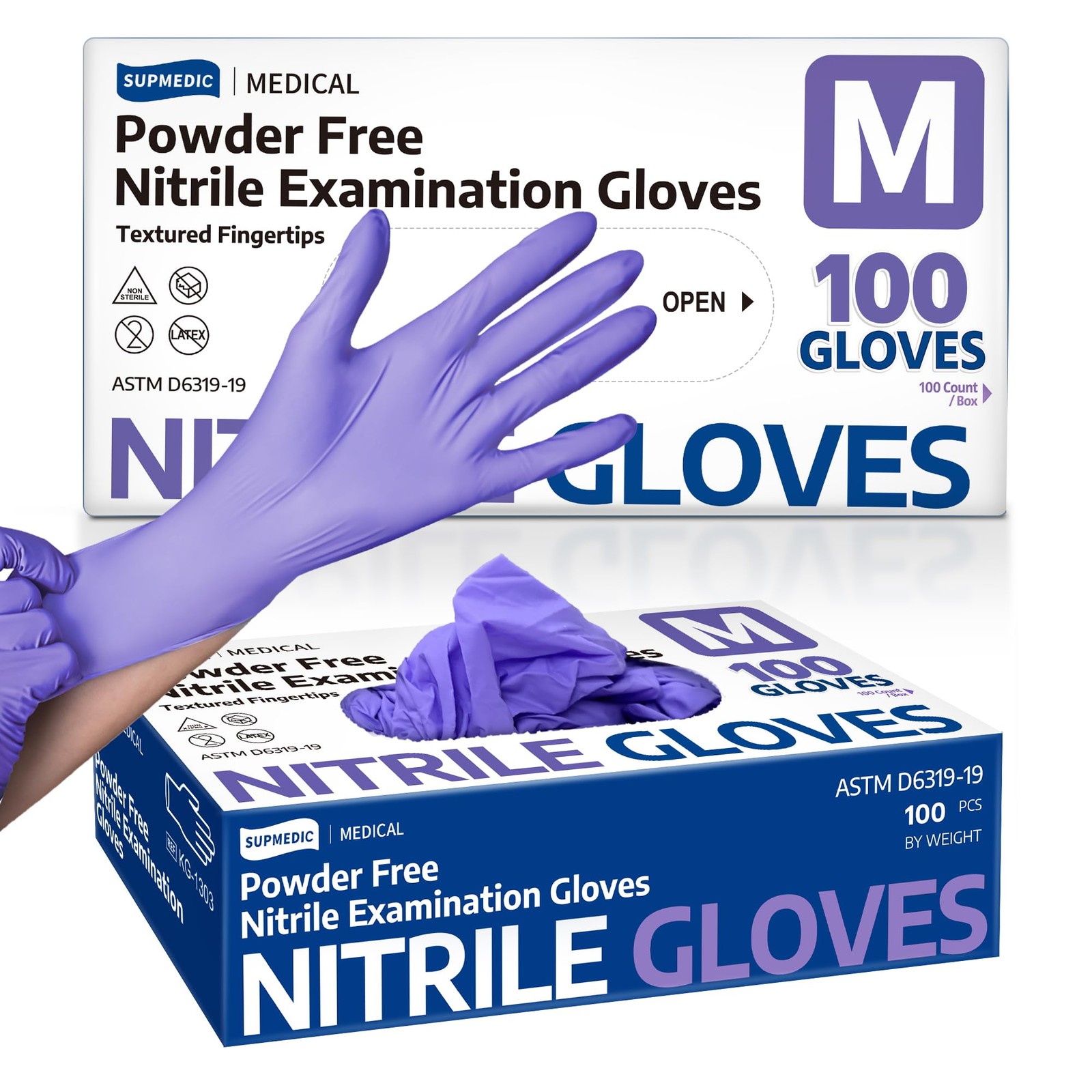 Supmedic Nitrile Exam Gloves, 3.5 Mil Medium, Medium (Blue Violet)