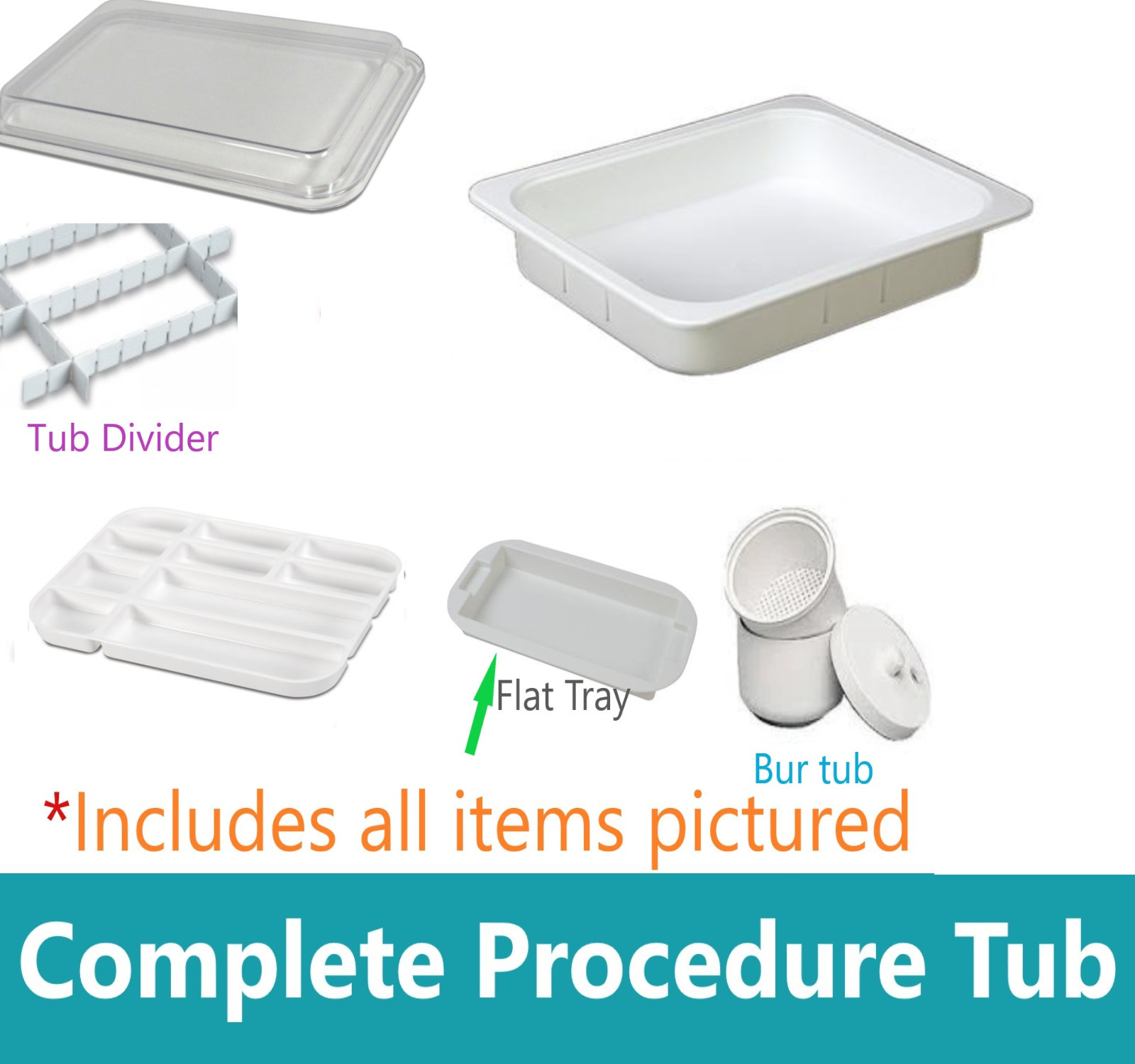 Dental Procedure Tub Insert Tray Mini Tray Divider Operation Tub- Complete Set