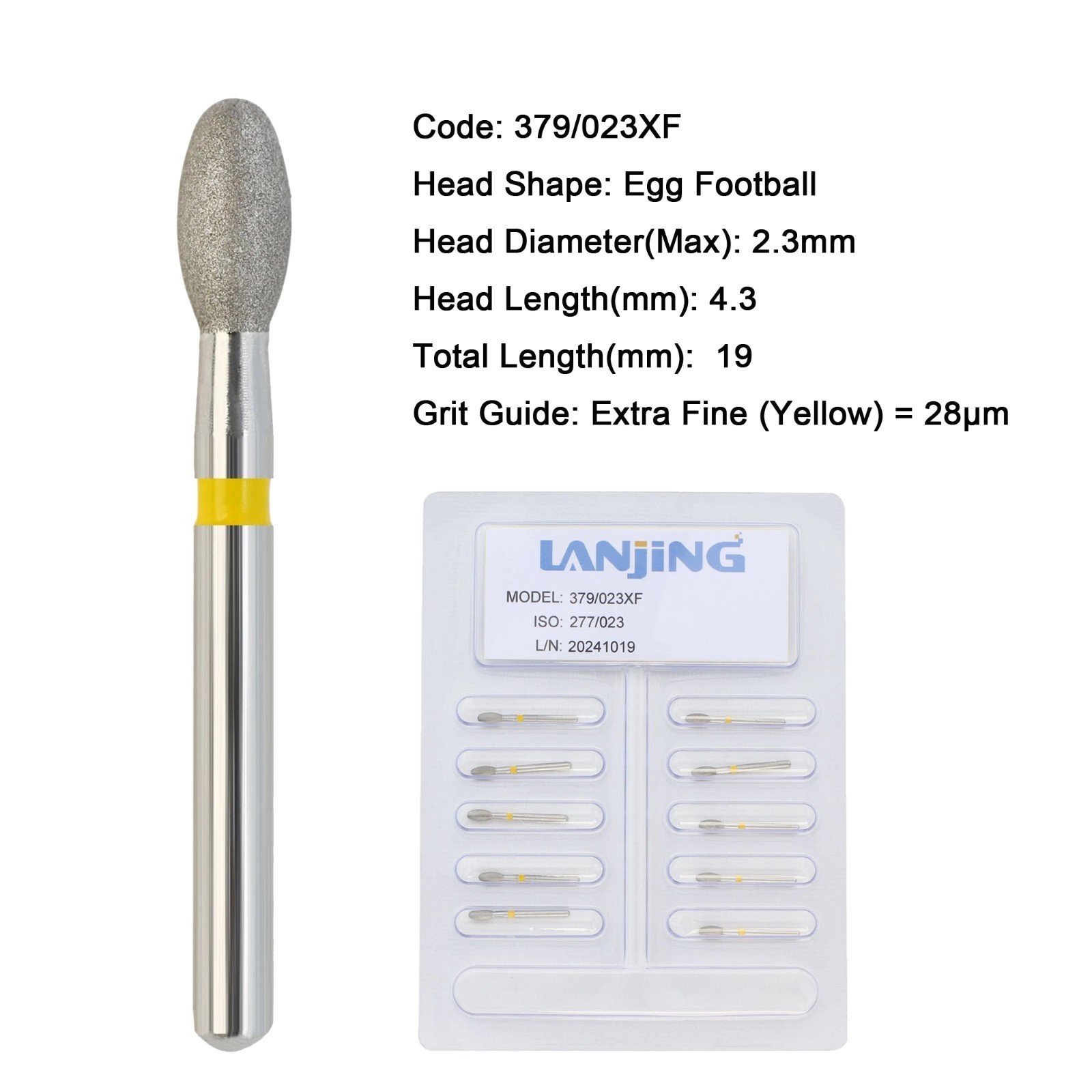 Dental Diamond Burs FG 379/023C 379/023XF Egg Football for High Speed Handpiece