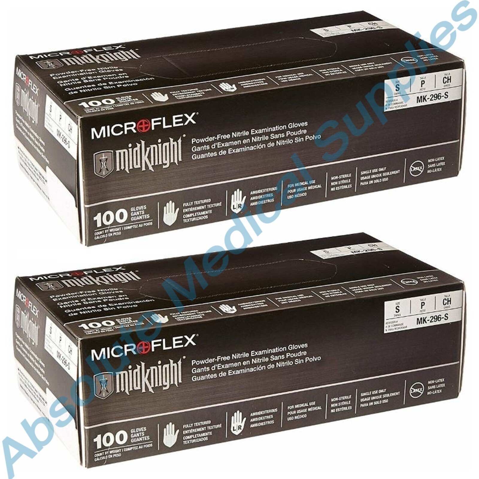 *200-Gloves* Microflex MidKnight Powder-Free Nitrile Medical Small MK-296-S
