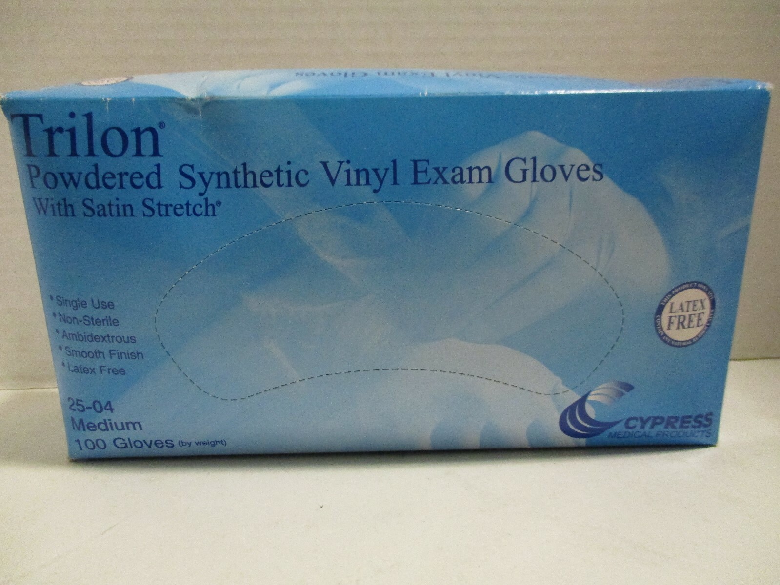 Trilon Synthetic Vinyl Exam Gloves with Satin Stretch Medium Latex Free