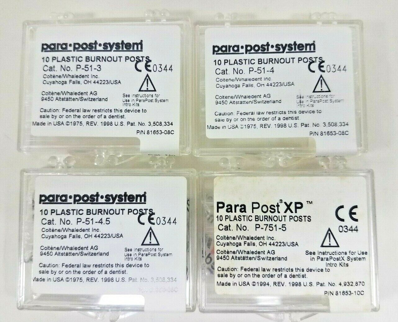 Coltene Whaledent Burnout Plastic ParaPosts P51-3, P51-4, P51-4.5, P751-5 -10 BX