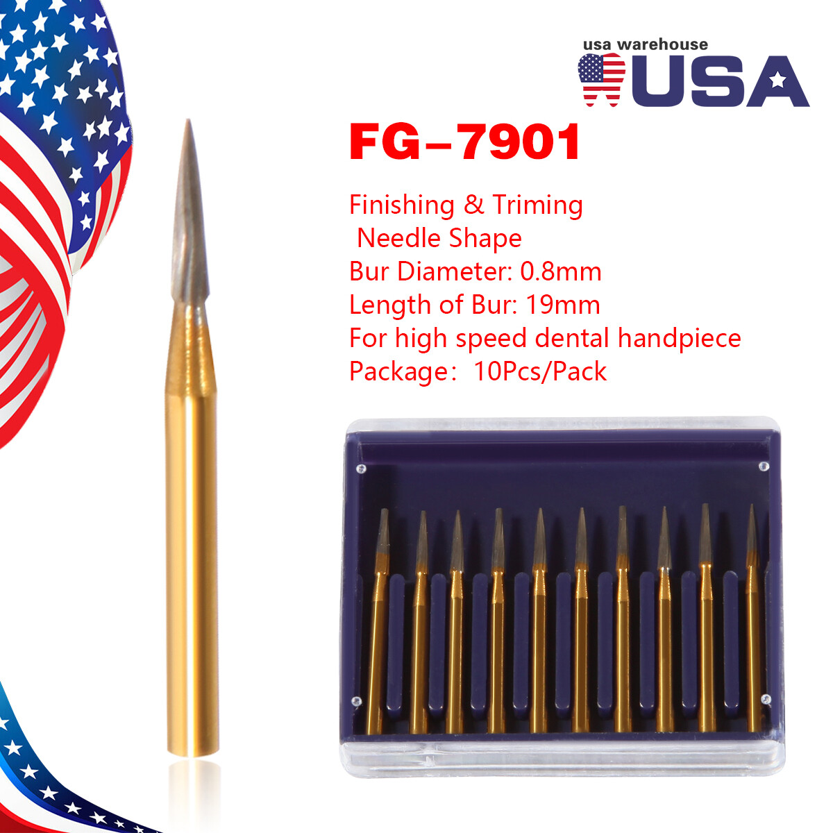 Dental Tungsten Steel Carbide Burs Needle FG 7901 for High Speed Handpiece Lots