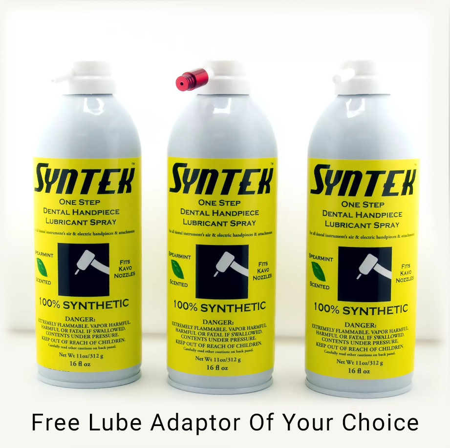 3 PACK Syntek Synthetic Dental HP Oil Lubricant Aerosol W/ FREE LUBE ADAPTOR!