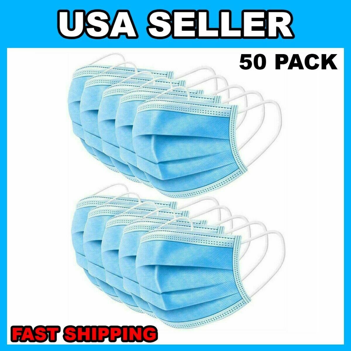 50 Pack Disposable Face Mask Non Medical Surgical 3-Ply Earloop Mouth Cover