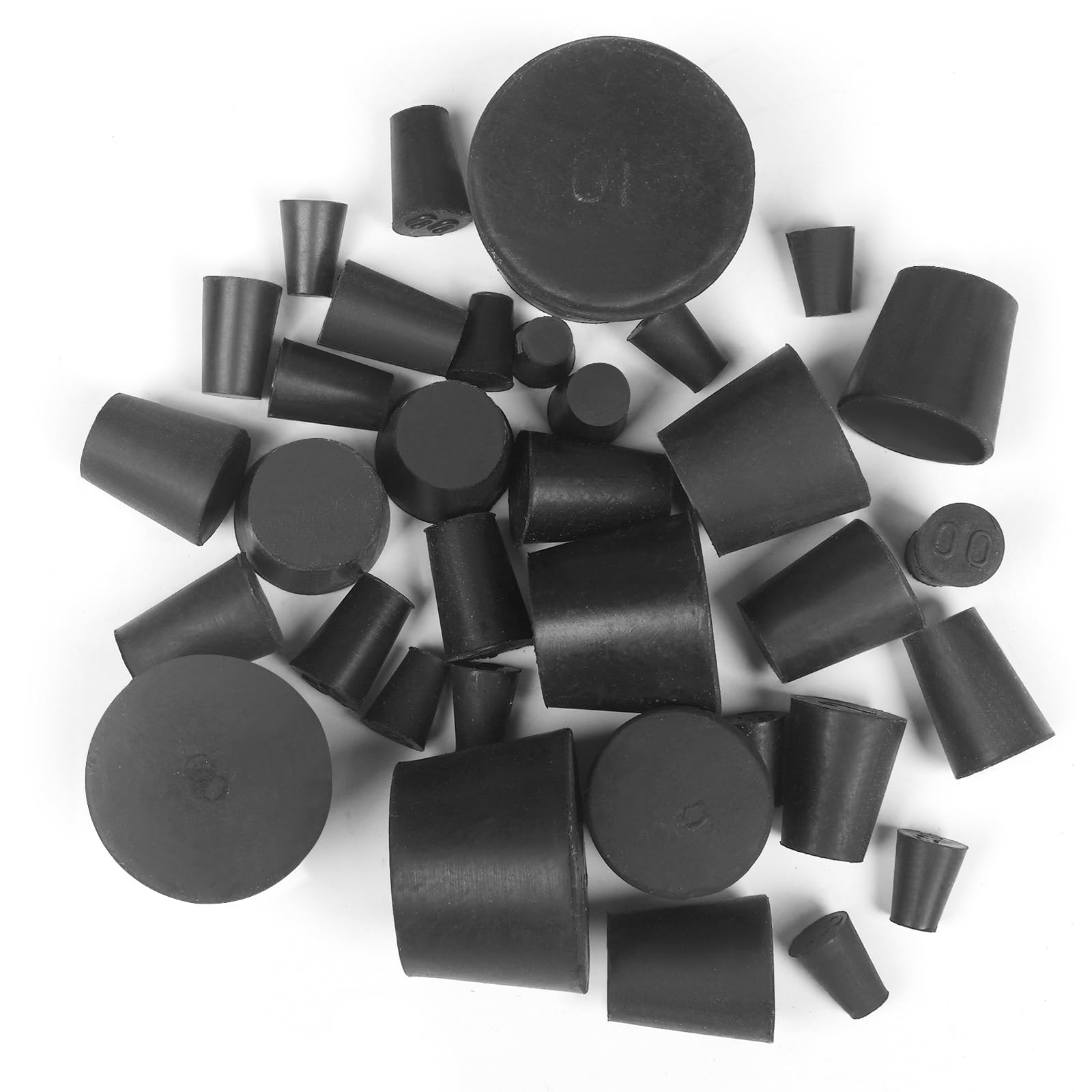 Enjoyist 34 Pack Solid Rubber Stoppers, 13 Assorted Sizes, 000# – 10# Black