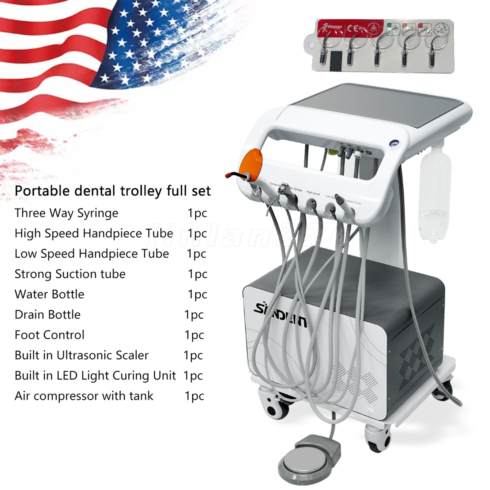 Portable Dental Mobile Delivery Unit System Air Compressor Syringe Suction 550W