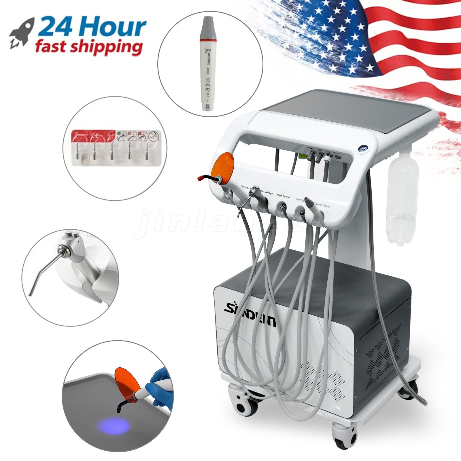 Portable Dental Mobile Delivery Unit System Air Compressor Syringe Suction 550W