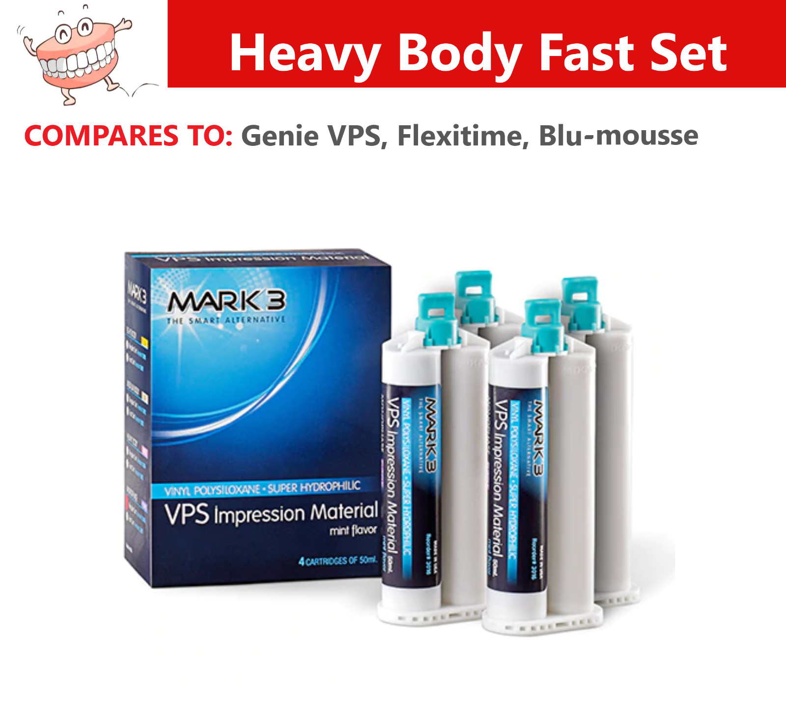 MARK3 HEAVY BODY FAST SET VPS PVS Dental Impression Material 50ML Cartridges USA