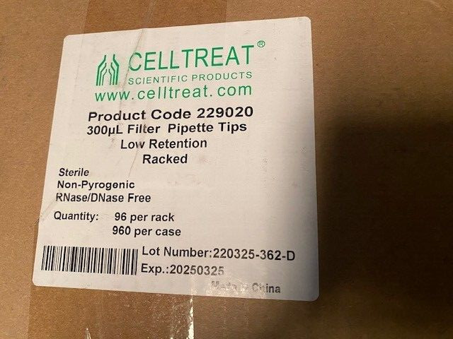 (CASE OF 960) Celltreat Product Code 229020 Filter Pipette Tips, EXP 03/2025