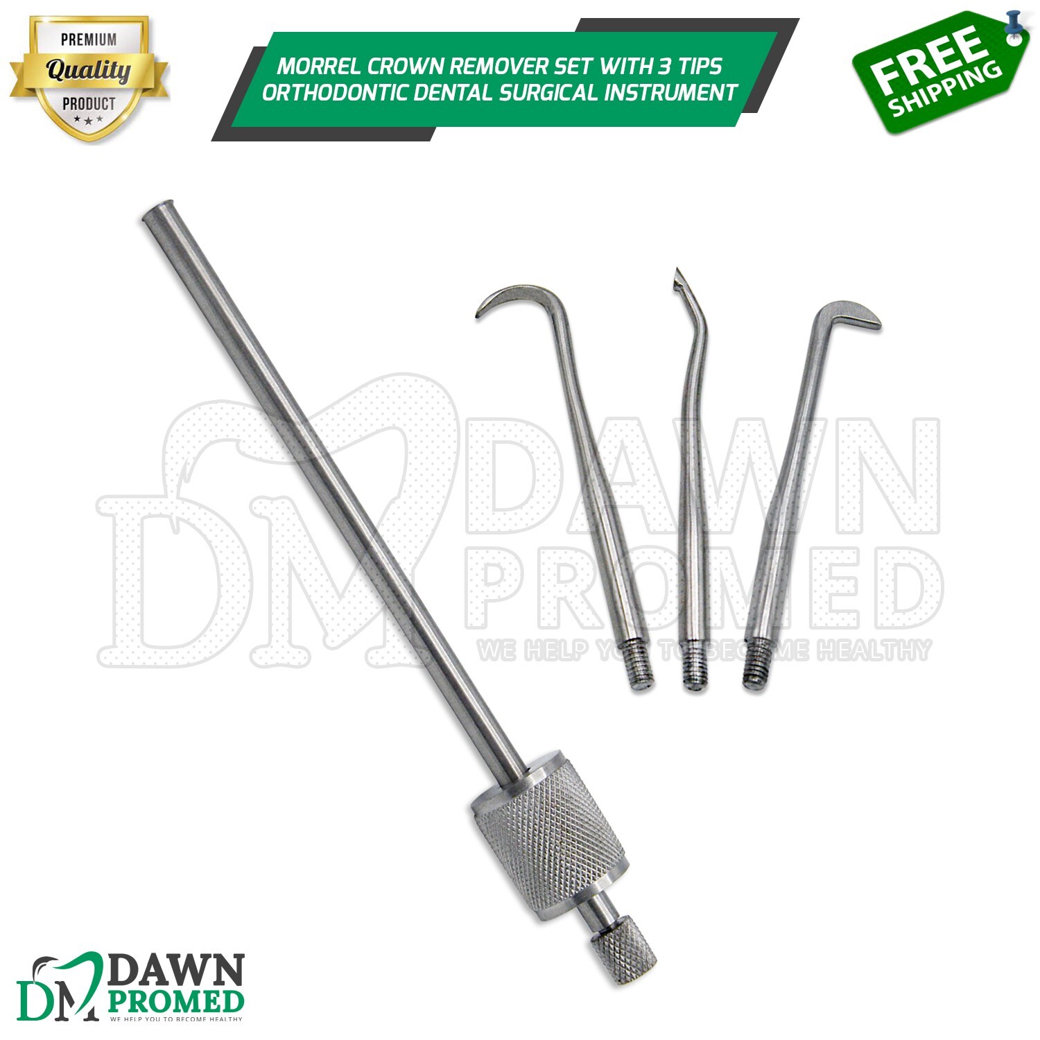 Morrel Crown Remover Set with 3 Tips Orthodontic Dental Surgical Instruments
