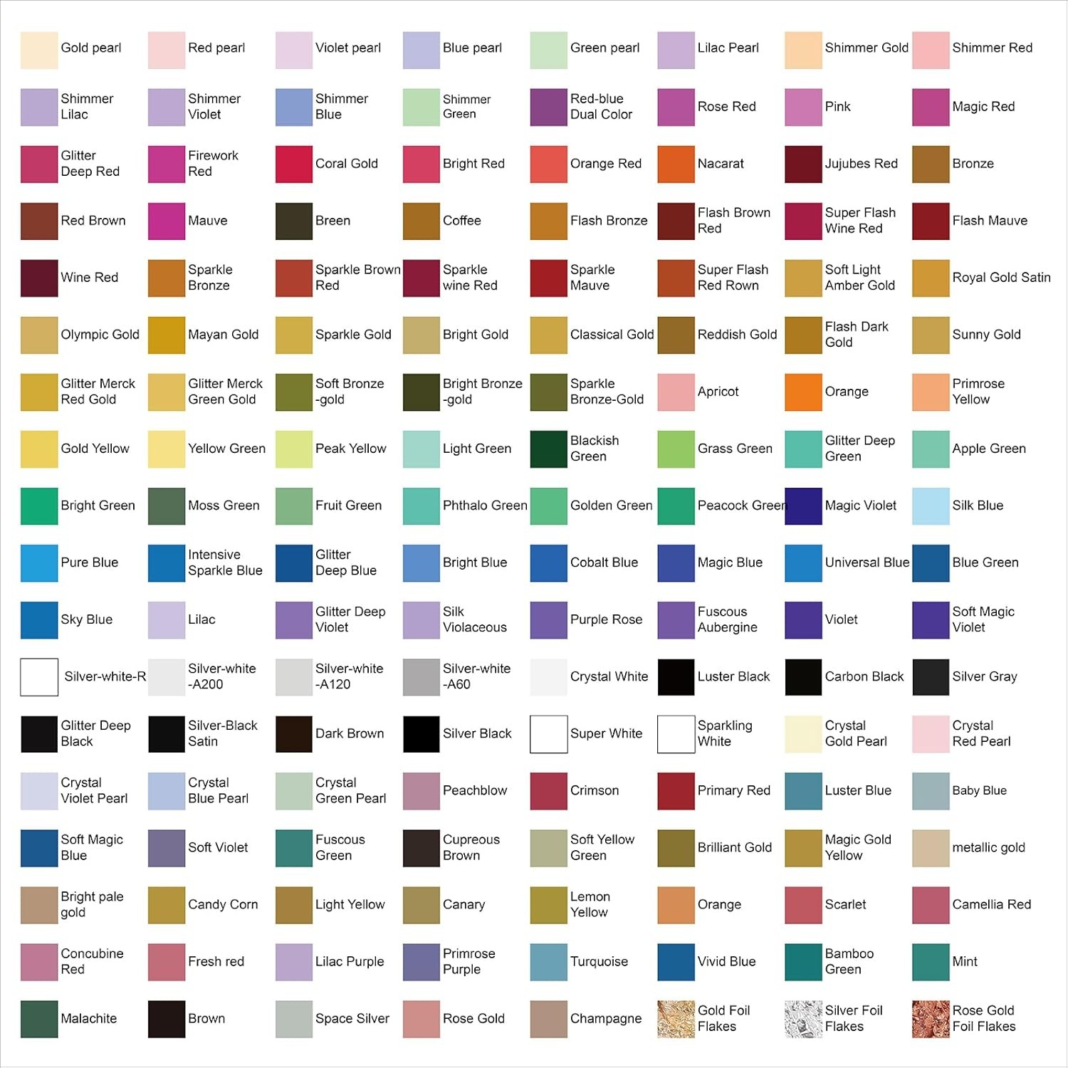 Mica Powder – 144 Colors – 10g/Bottle of Natural Pigment for 144Colors*10g