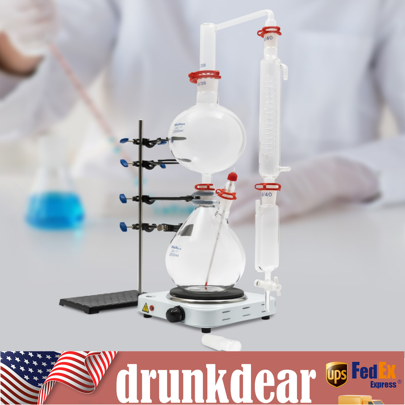 2000ml Essential Oil Steam Distillation Apparatus Kit Water Distiller Purifier.