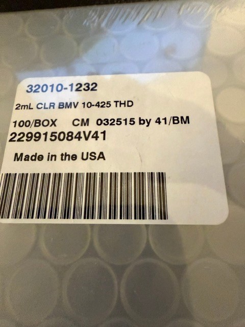 New sealed 2mL Clear Vials BMV 10-425 THD 100/Bx 32010-1232