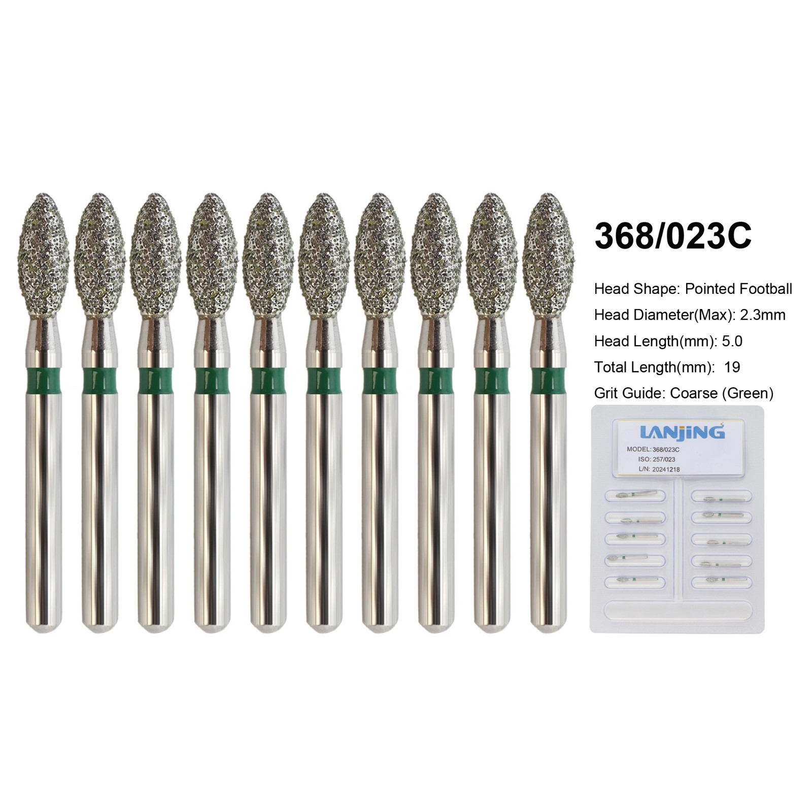 Dental Diamond Football Bur 368/023C Coarse Grit Friction Grip FG High Speed