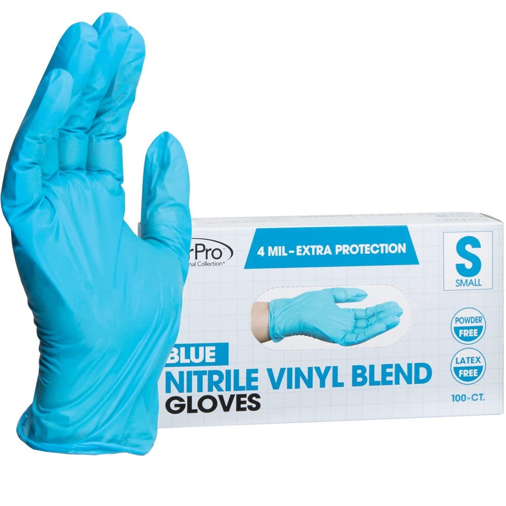 Disposable Nitrile Vinyl Blend Gloves, 4 Mil Extra Protection, Powder-Free, Late