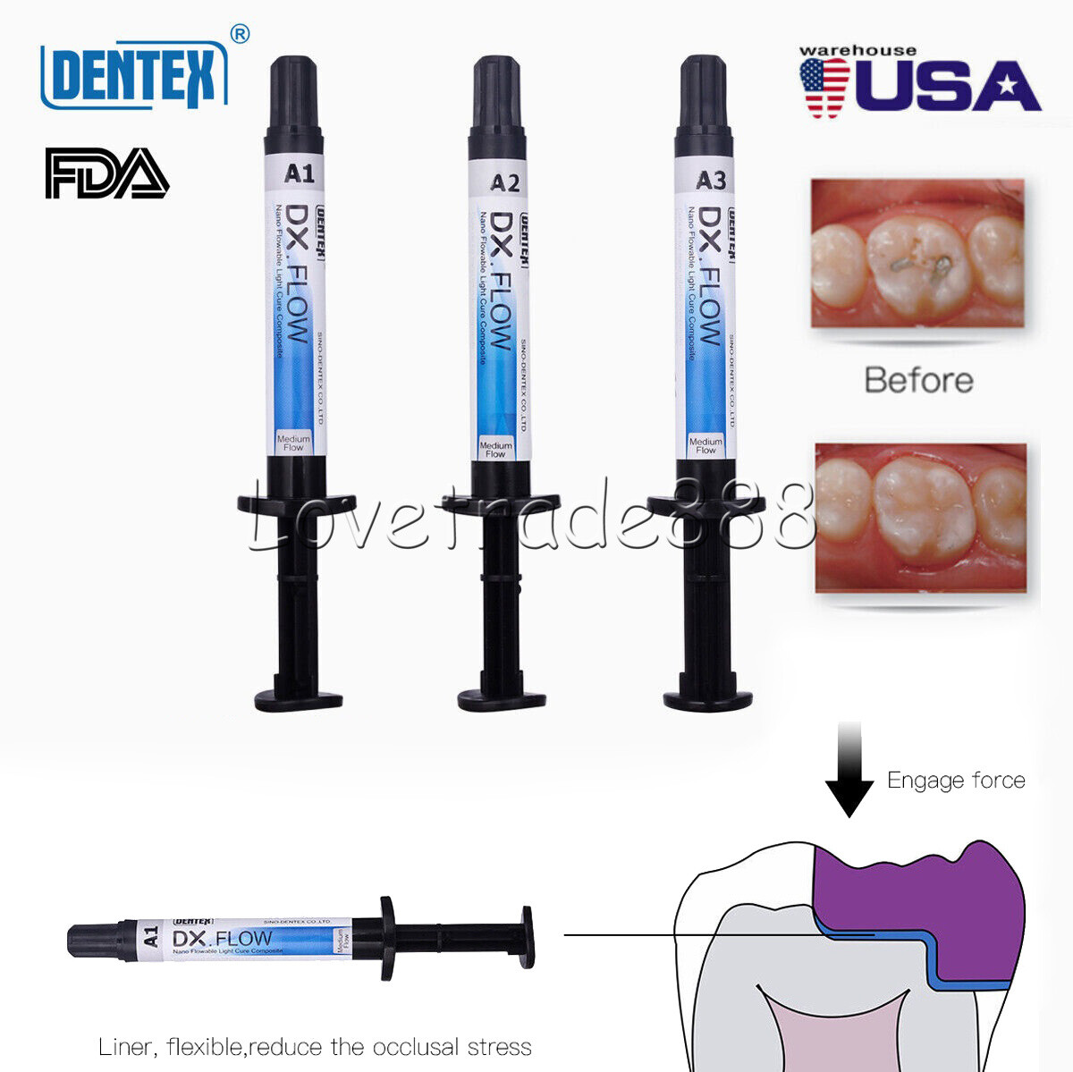 DX.FLOW Dental Flowable Light Cure Composite Resin Medium Flow DENTEX A1 A2 A3