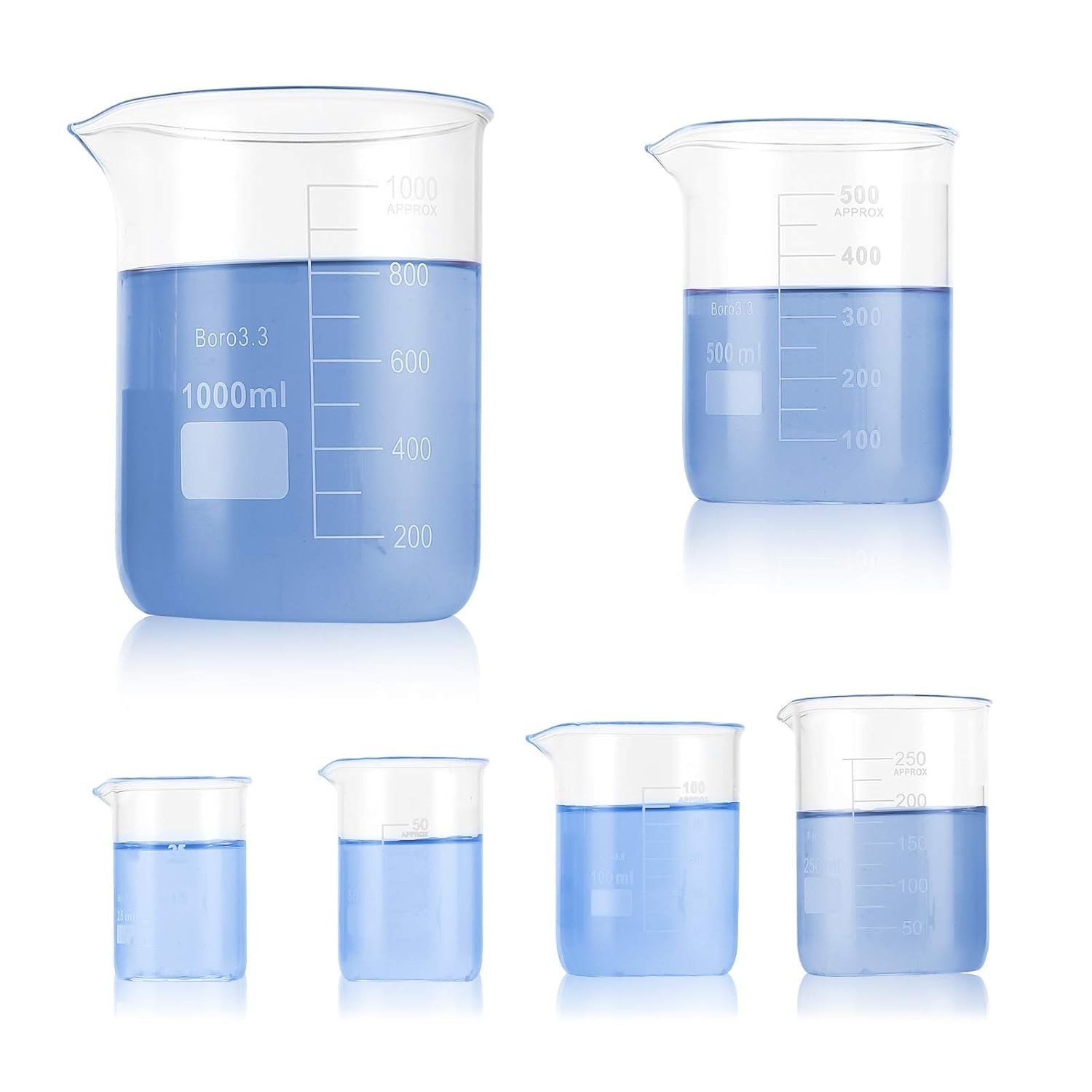 6 Pack Glass Lab Pyrex Beaker Set Measuring Cup 50/100/250/500/1000 ML
