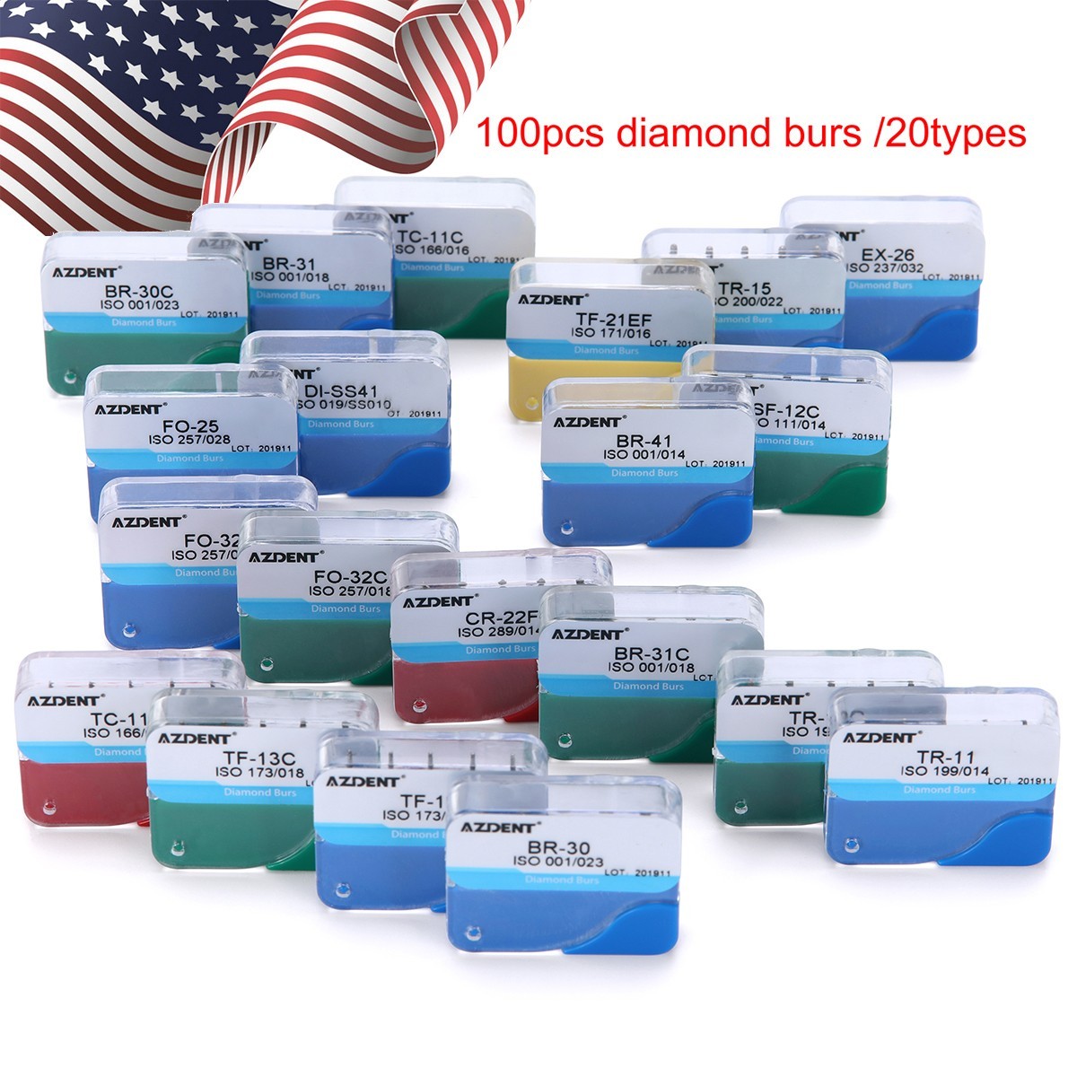 100pcs kit de Fresas Dentales de Diamante para Pieza de Mano de Alta Velocidad