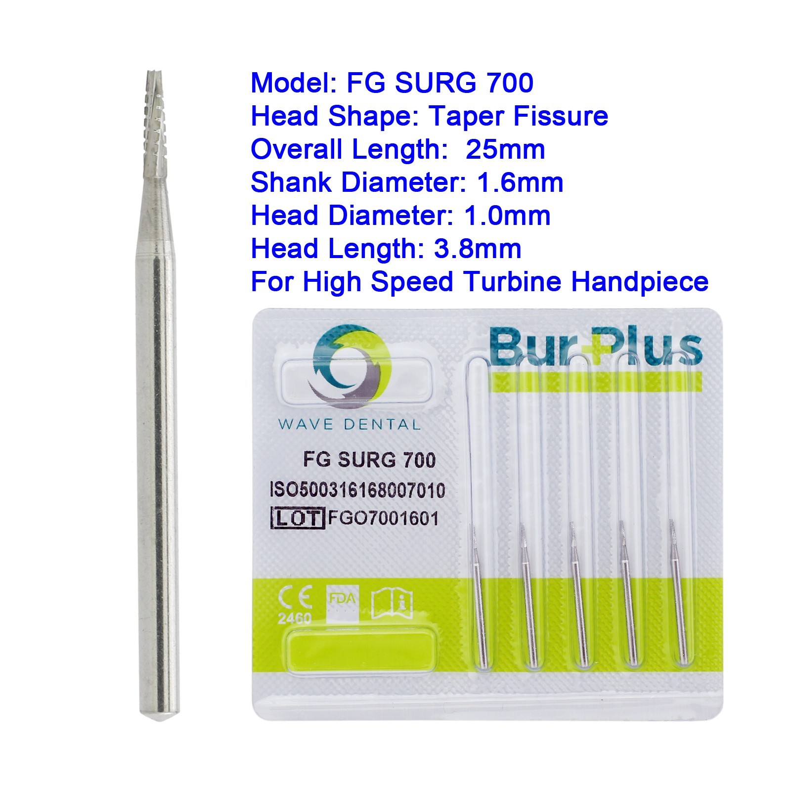 Wave Dental Carbide Surgical Burs Taper Fissure Long FGOS Bur 25mm 701 702L 703