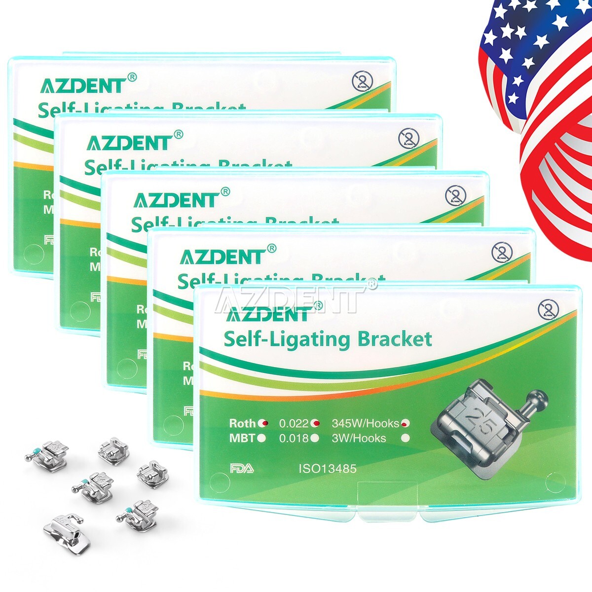10XDental Orthodontic Self-Ligating Brackets Brace Metal Mini Roth.022 Hooks 345