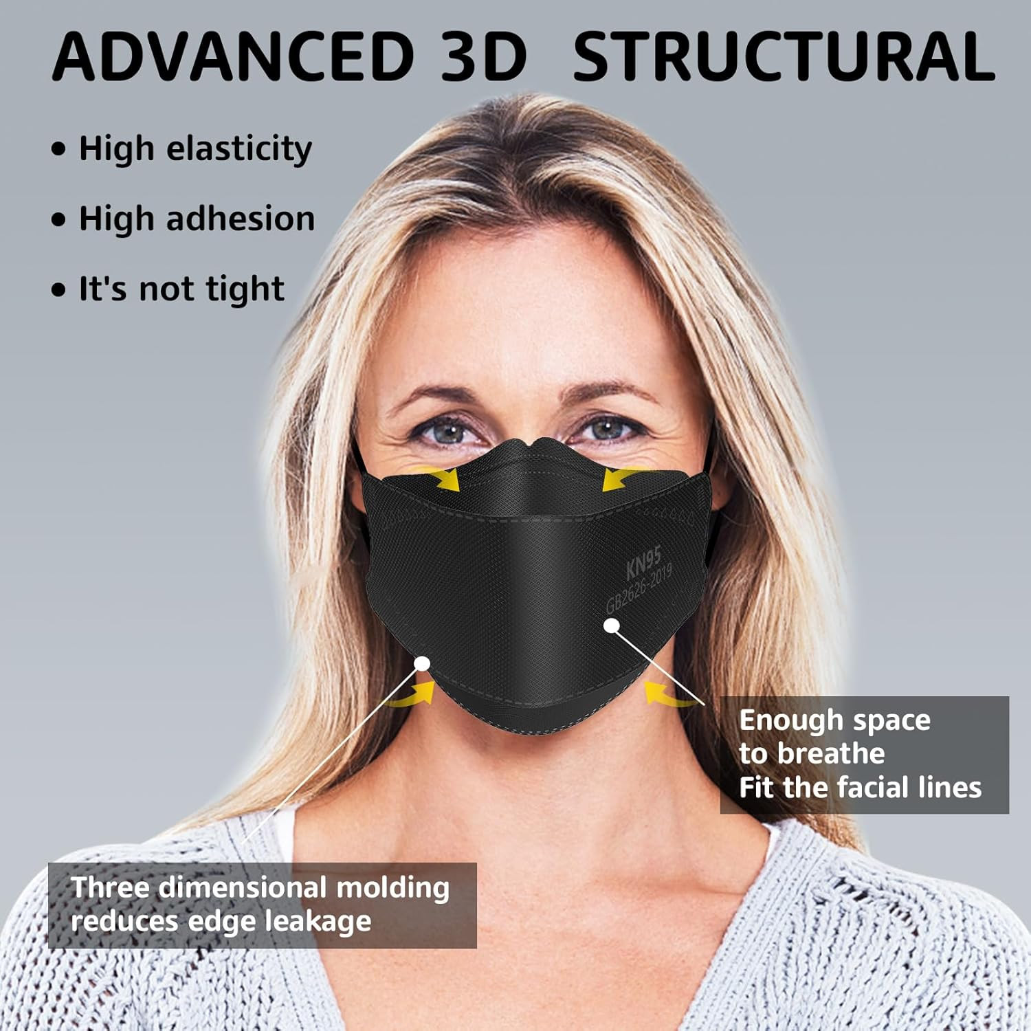 KN95 Face Masks 50 Pack, Breathable Comfortable and Disposable KN95 Mask, Black