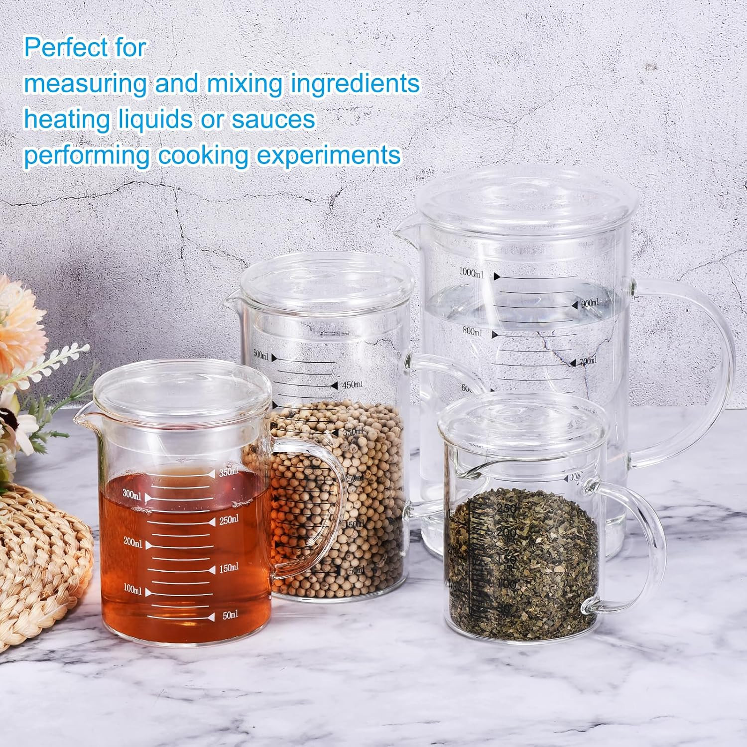 250Ml Glass Measuring Cup, 3.3 Borosilicate Graduated Black Printed Scale Liquid