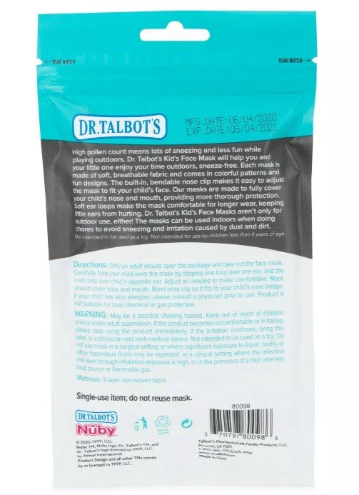 x4 Dr. Talbot’s 10 Pack Disposable Kids Camouflage Face Masks – Boys 6-12 40 T