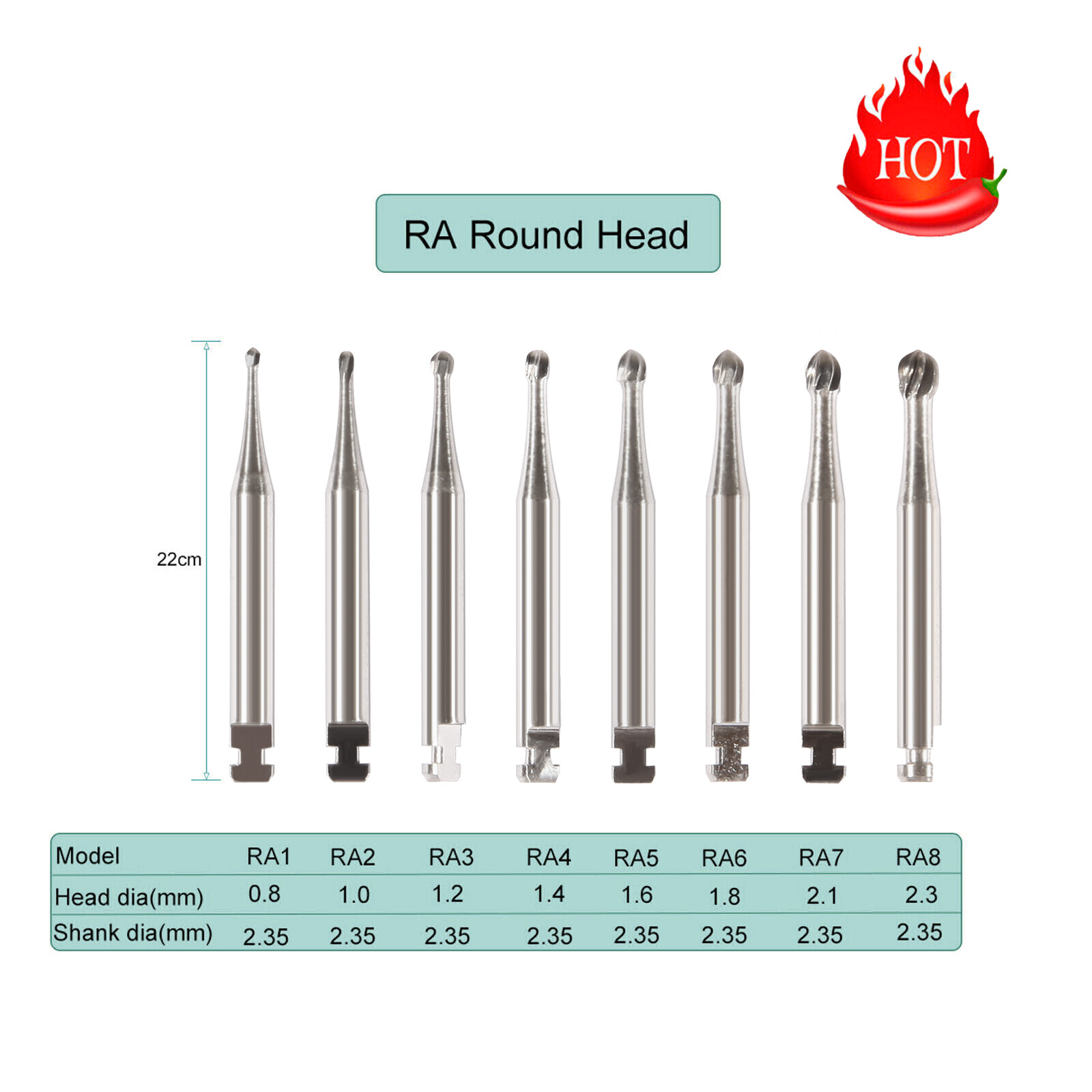 DENTAL Round Carbide Burs for Slow Low Speed Handpiece Latch RA1-RA8 5pcs/kit ty