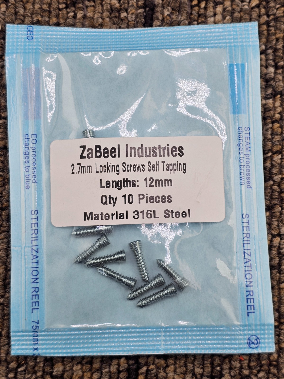 (QTY 10) ZaBeel Industries 2.7mm Locking Screws Self Tapping 12mm – 22mm