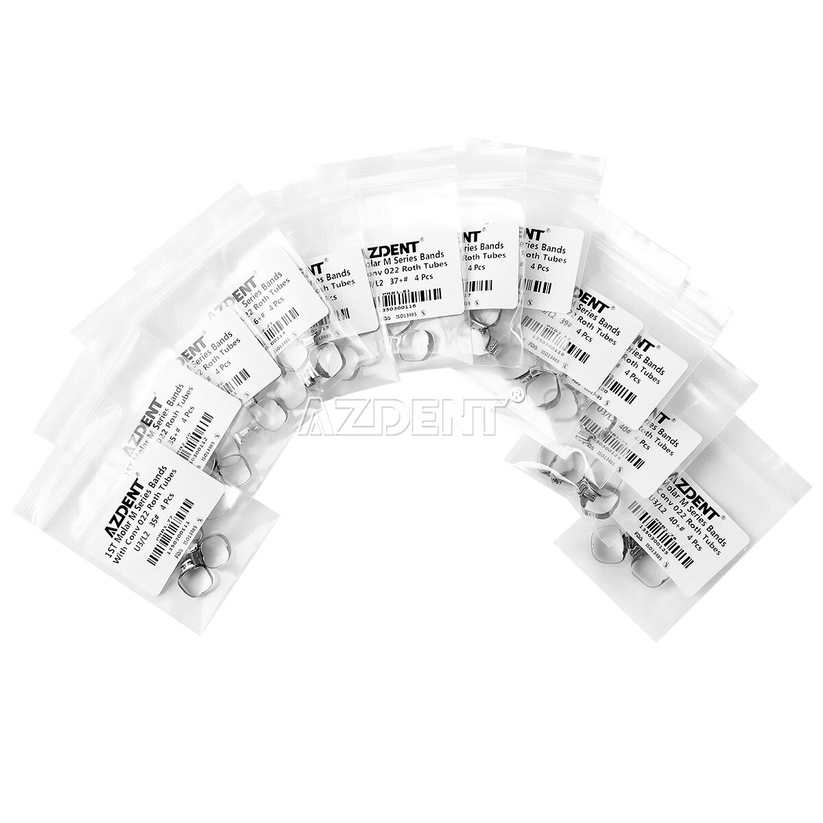 AZDENT Dental 1st Molar Bands Prewelded Buccal Tube Conv Roth.022 U3 L2 35#-40+#