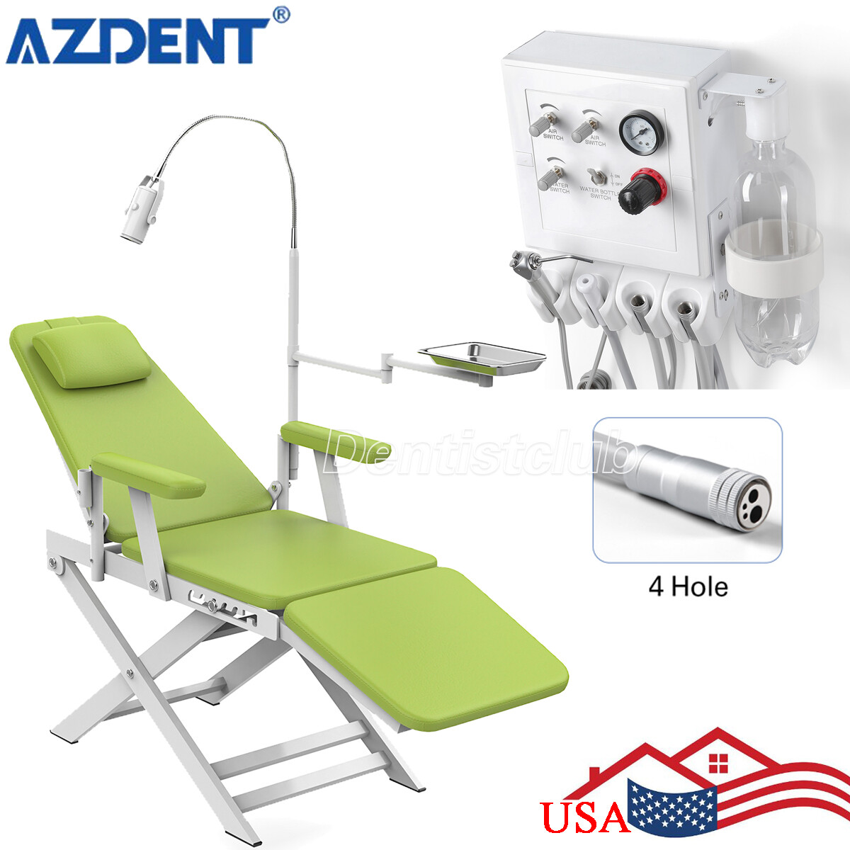 Sillón Dental Plegable Portátil y Luz LED / Unidad de Turbina Portátil 4HOLE