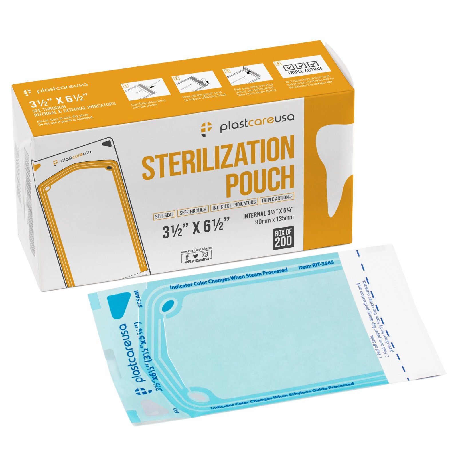 1,000 3.5″ x 5.25″ Self-Sealing Sterilization Pouches for Autoclave (5 Boxes)