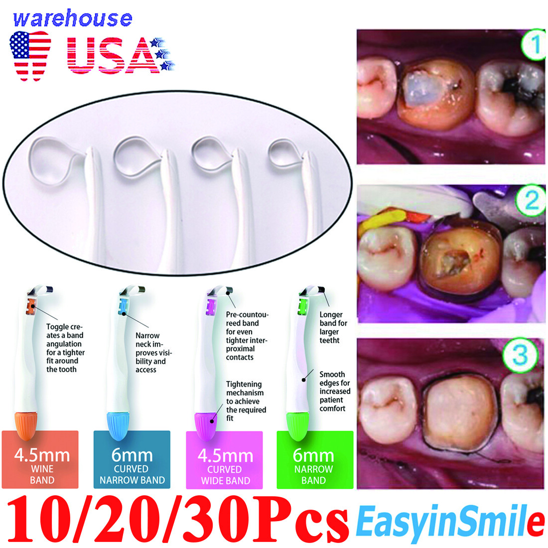 30pcs Dental Pro Matrix Bands Molar/Premolar Metal Curved Restoration Band