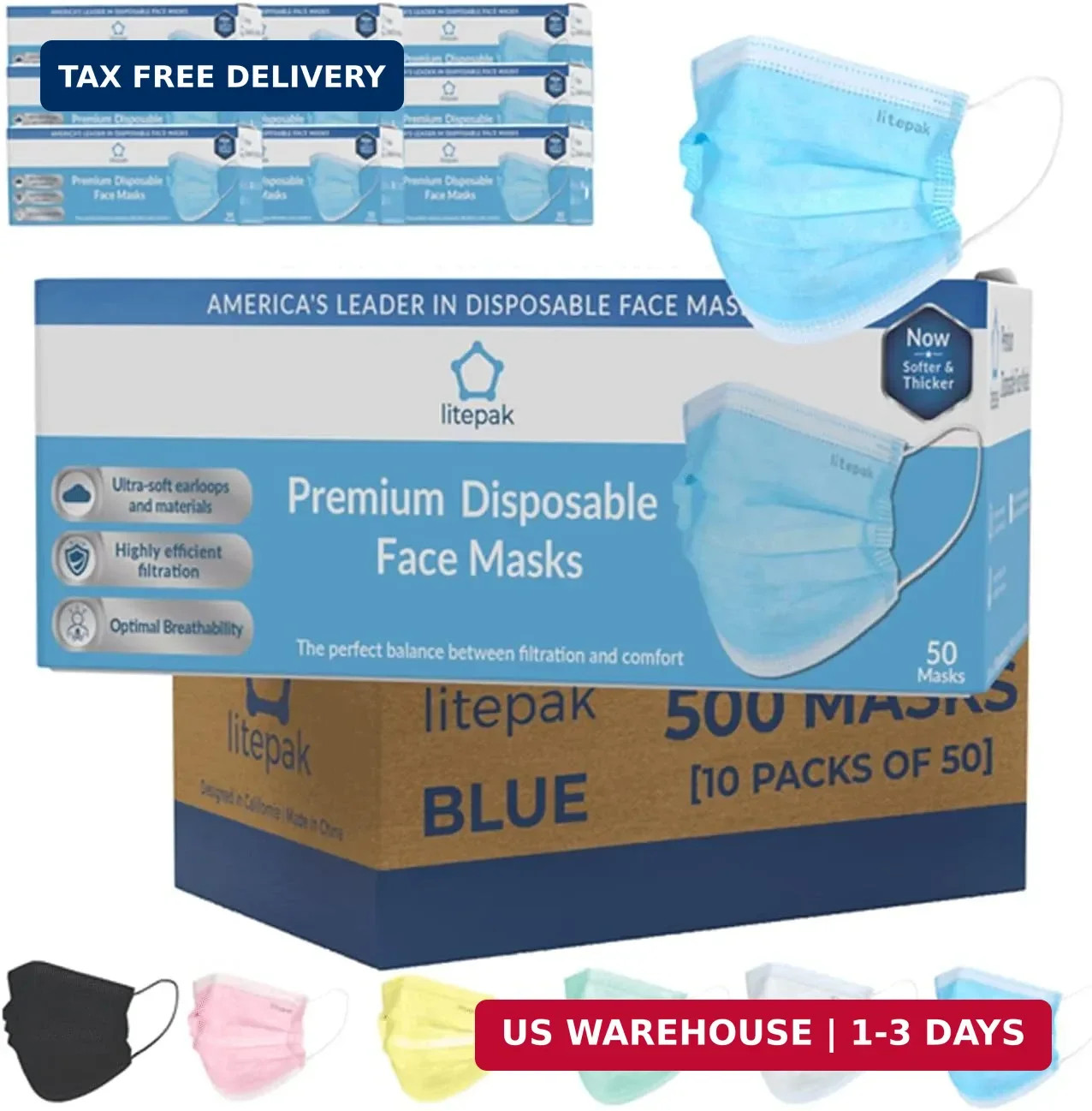 500pcs Premium Disposable Face Mask SOFT 3ply Nose Wire