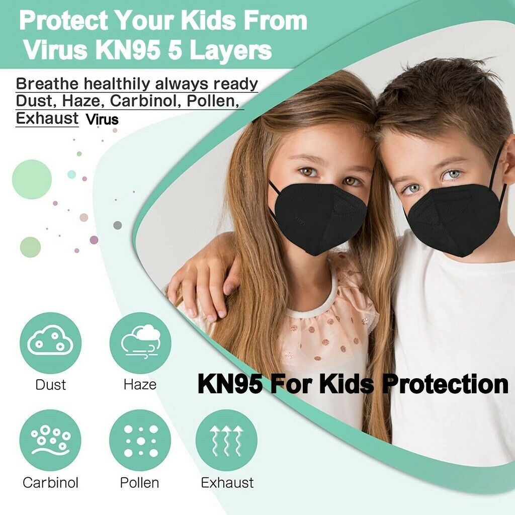 1000 Pcs Black KN95 For Kids Boy Girl 5 Layers Face Mask Mouth Cover