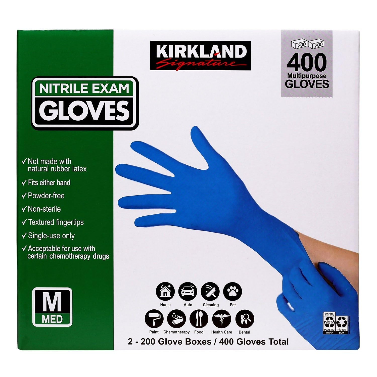 Kirkland Signature DnRbYi Nitrile Medium (Pack of 400), Medium, 400 Count