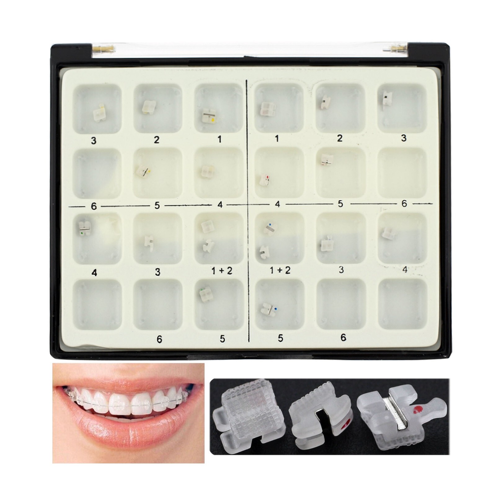 Noble Dental Orthodontic Ceramic Brackets Brace Roth 022 3 Hooks Metal Slot