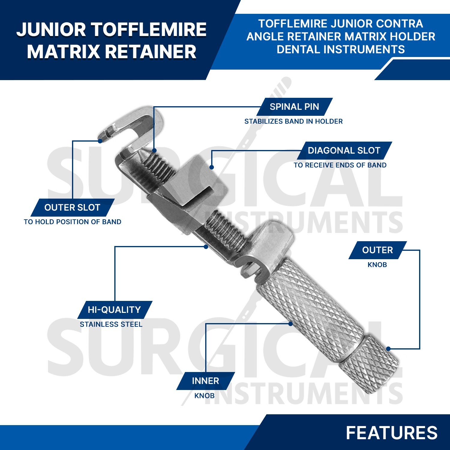 3 Pcs Tofflemire Type Junior Contra Angle Matrix Retainer Stainless German Grade