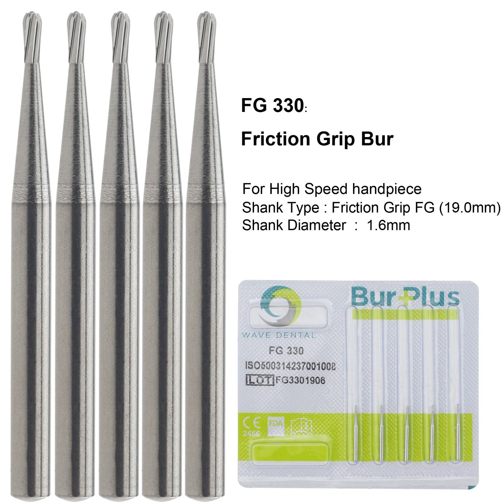 US Wave Dental Carbide Bur FG 330 245 331 332 For High Speed Handpiece Pear Dome
