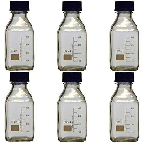 Karter Scientific 500ml Square Media Storage Bottle with Screw Cap (Pack of 6)