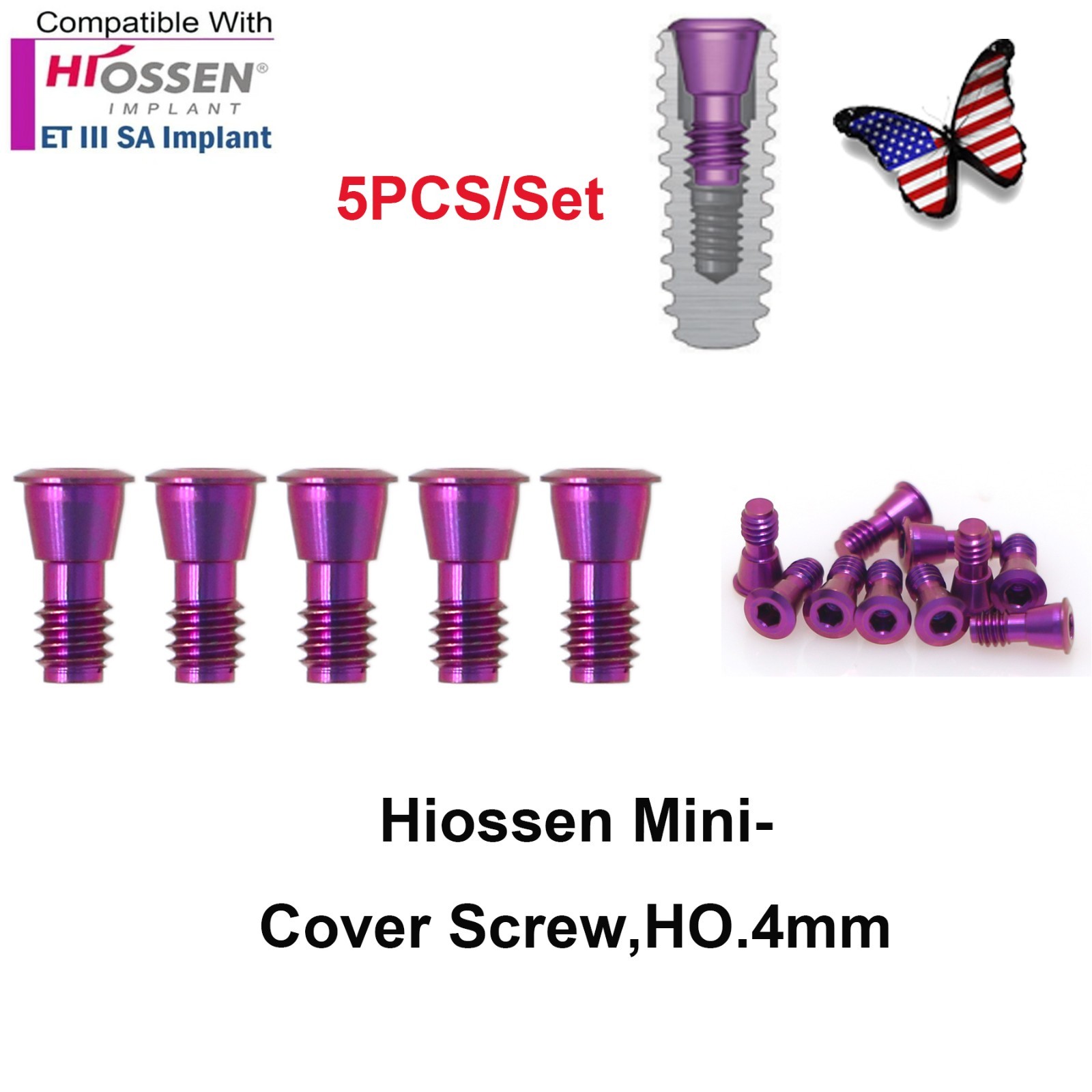 US Dental Titanium Mini Healing Abutment & Cover Screw Fits Hiossen ET Osstem TS