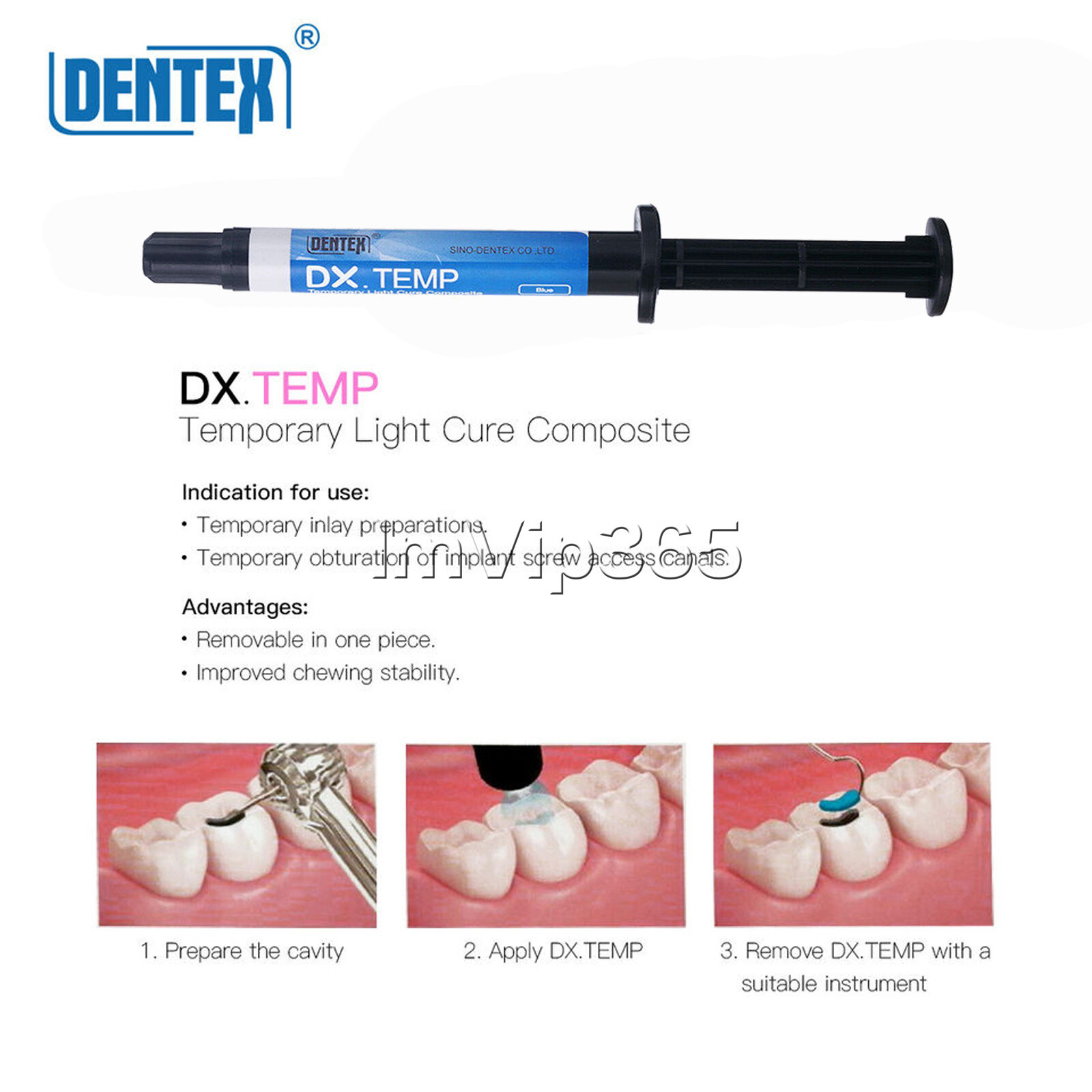 DENTEX Dental Temporary Flowable Light Cure Composite Resin Blue/Transparent