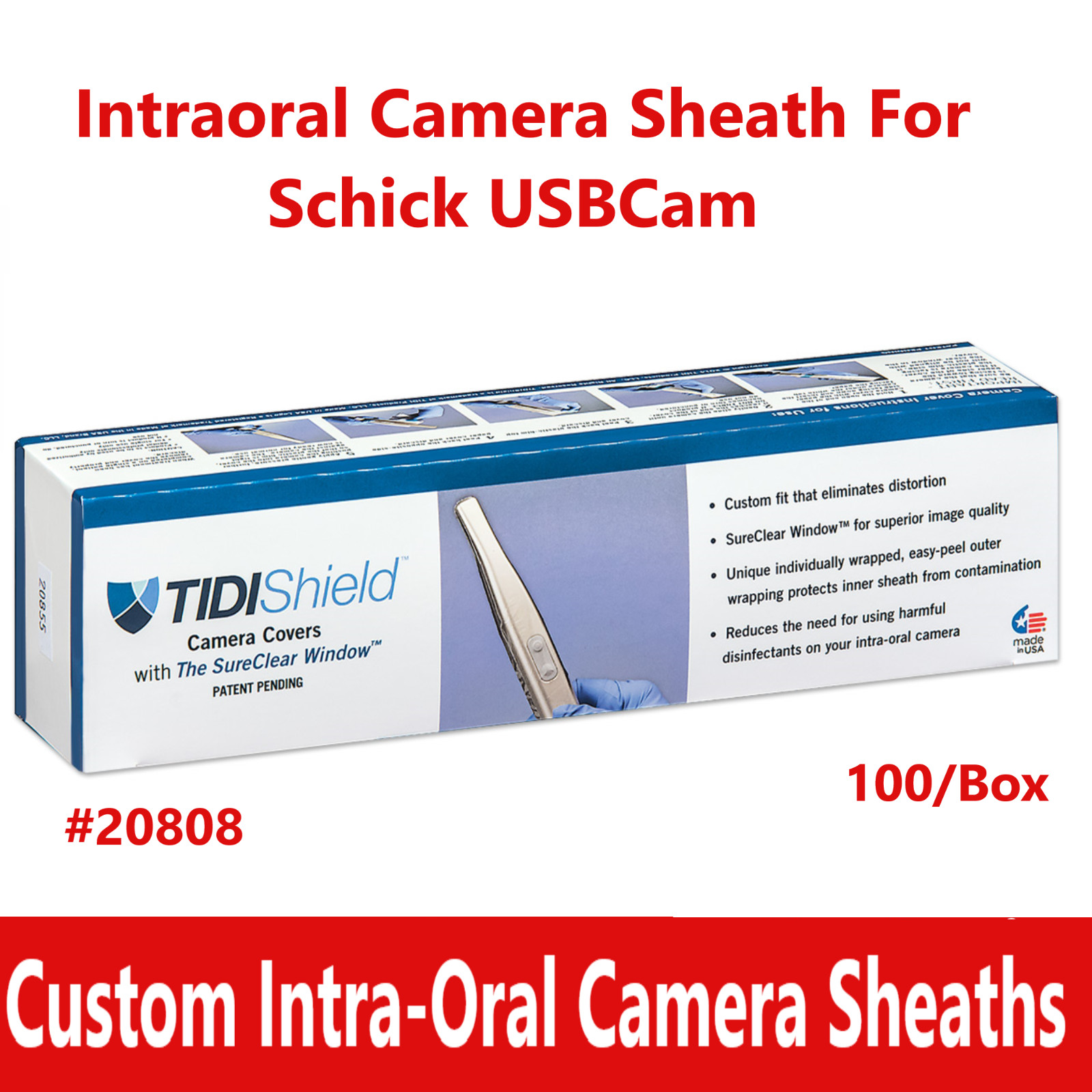 Dental Tidi TIDISHIELD Camera Cover Intraoral Camera Sheath Schick USBCam 100/Bx