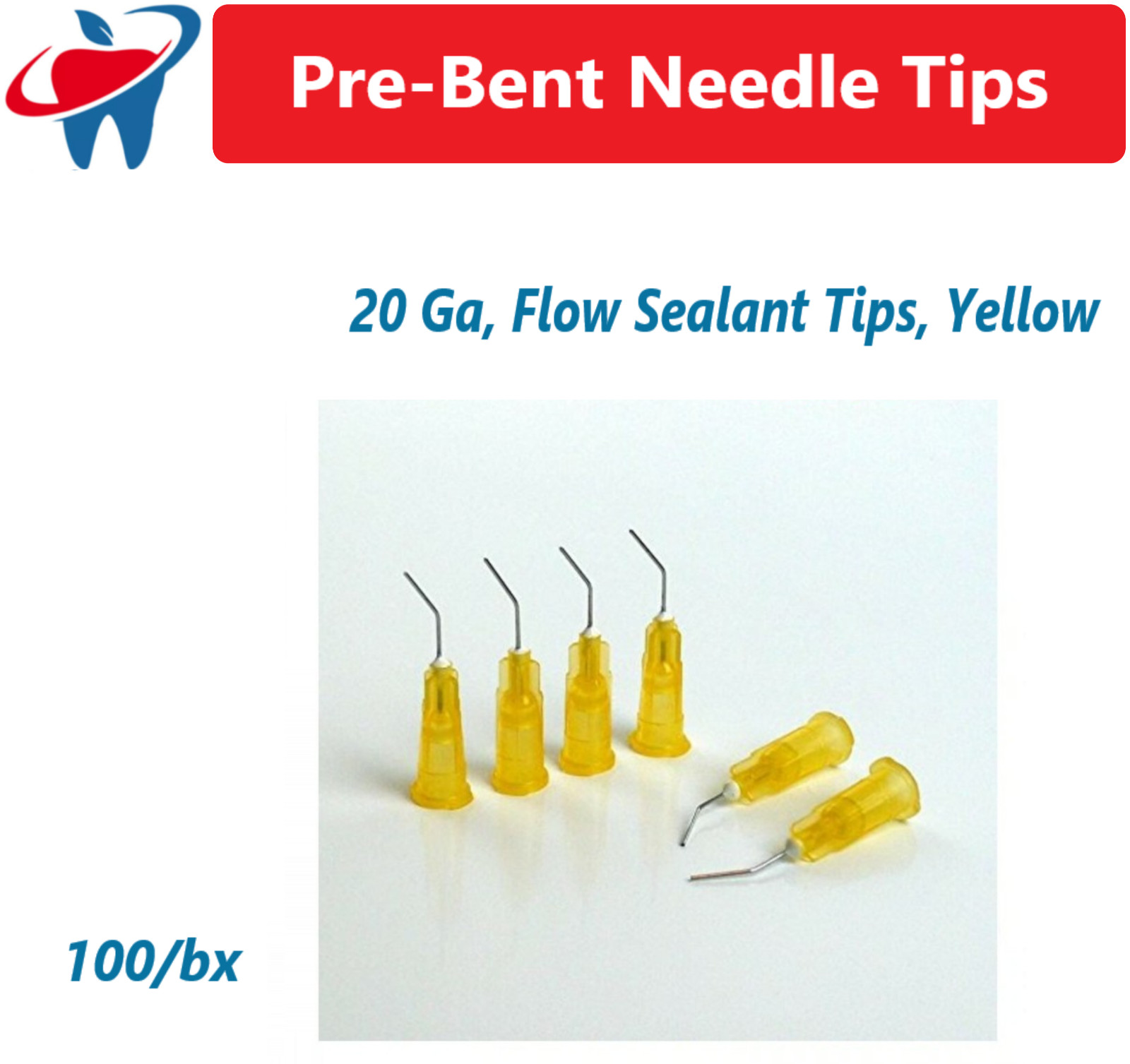 100 (Blue) Pre Bent Needle Tips for Etch – Sealant Pre-Bent needle tips 25 Ga.