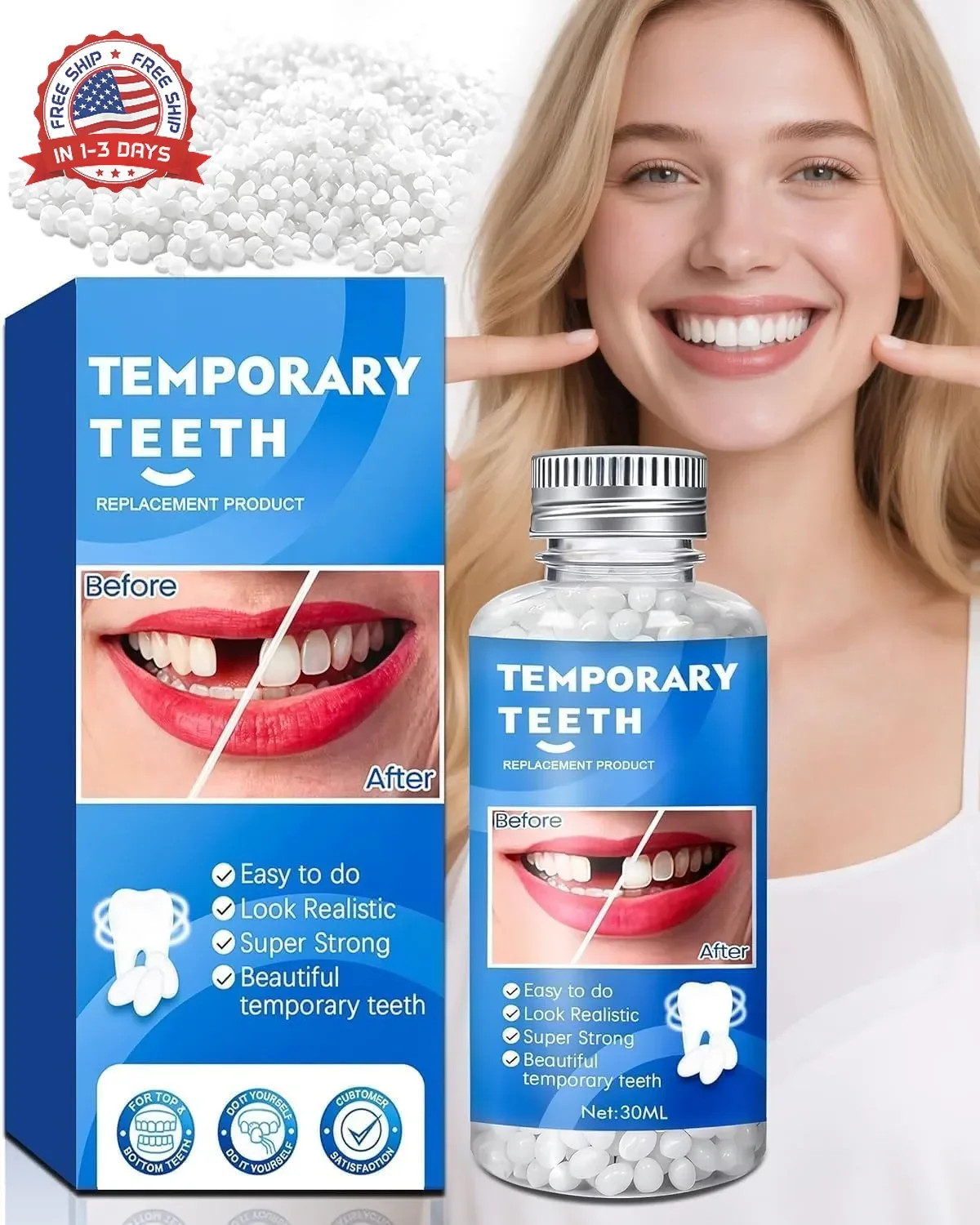 Tooth Repair Kit, Moldable False Teeth Beads for Teeth Repair, Suitable for Miss